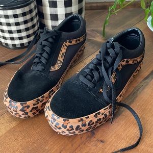 Vans Old Skool Platform Leopard Print Sneakers, Like New